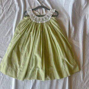 Collar Lace Crochet Handmade Green Gingham 2T Dress